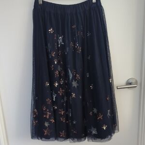 Moulinette Soeurs Midi Navy Star A-Line Tulle Skirt Small